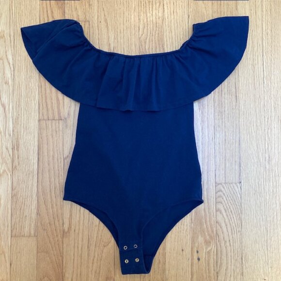 J. Crew Factory Navy Off the shoulder ruffle body suit XS - Picture 4 of 9
